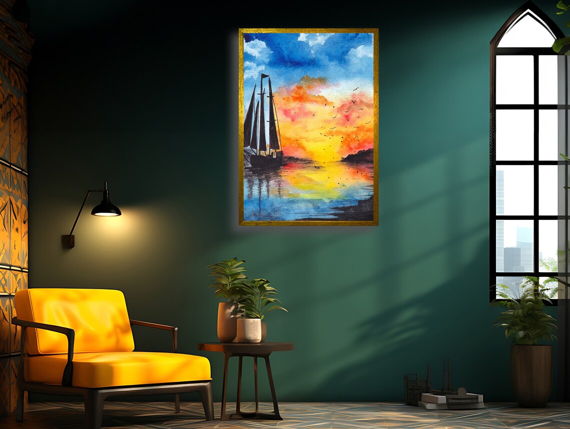 Sailing Into Sunset, Ocean Artwork for Living Room - Image 2