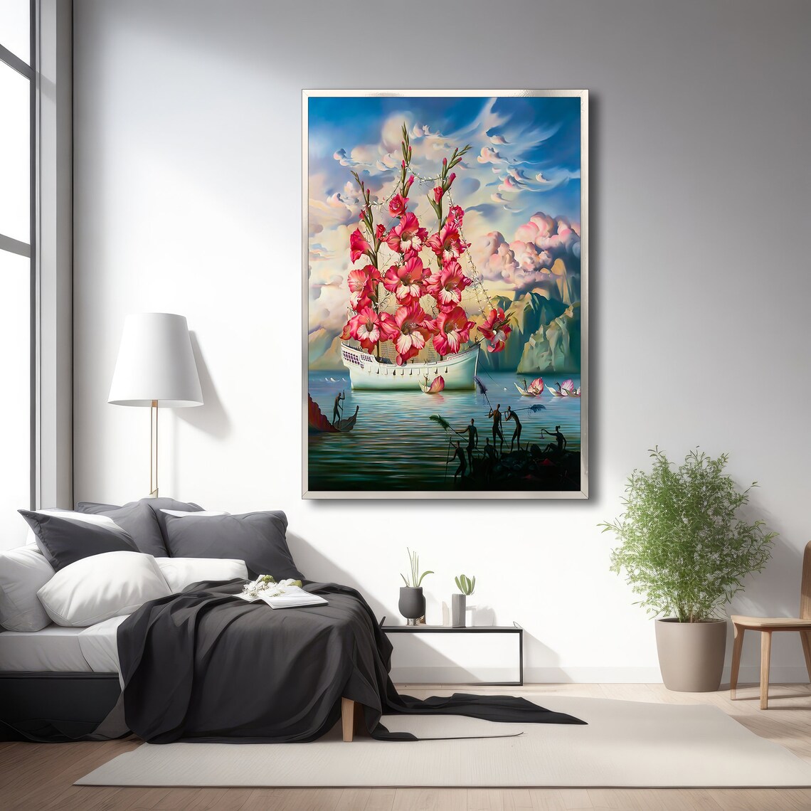 Surreal Flower Ship Painting, Fantasy Wall Art - Image 3
