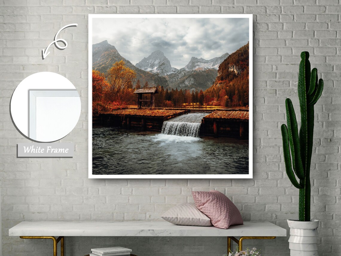 Autumn Landscape With Cozy Home And Serene Waterfall - Image 2