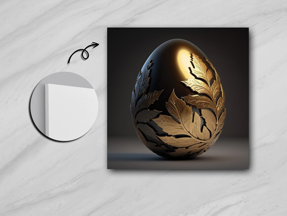 Golden Egg With Gold Leaves, Luxury Art - Image 5