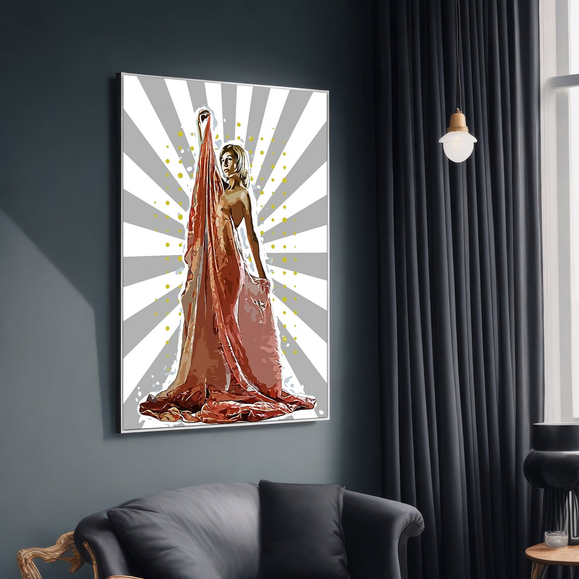 Radiant Nude Woman With Red Cloth, Modern Art