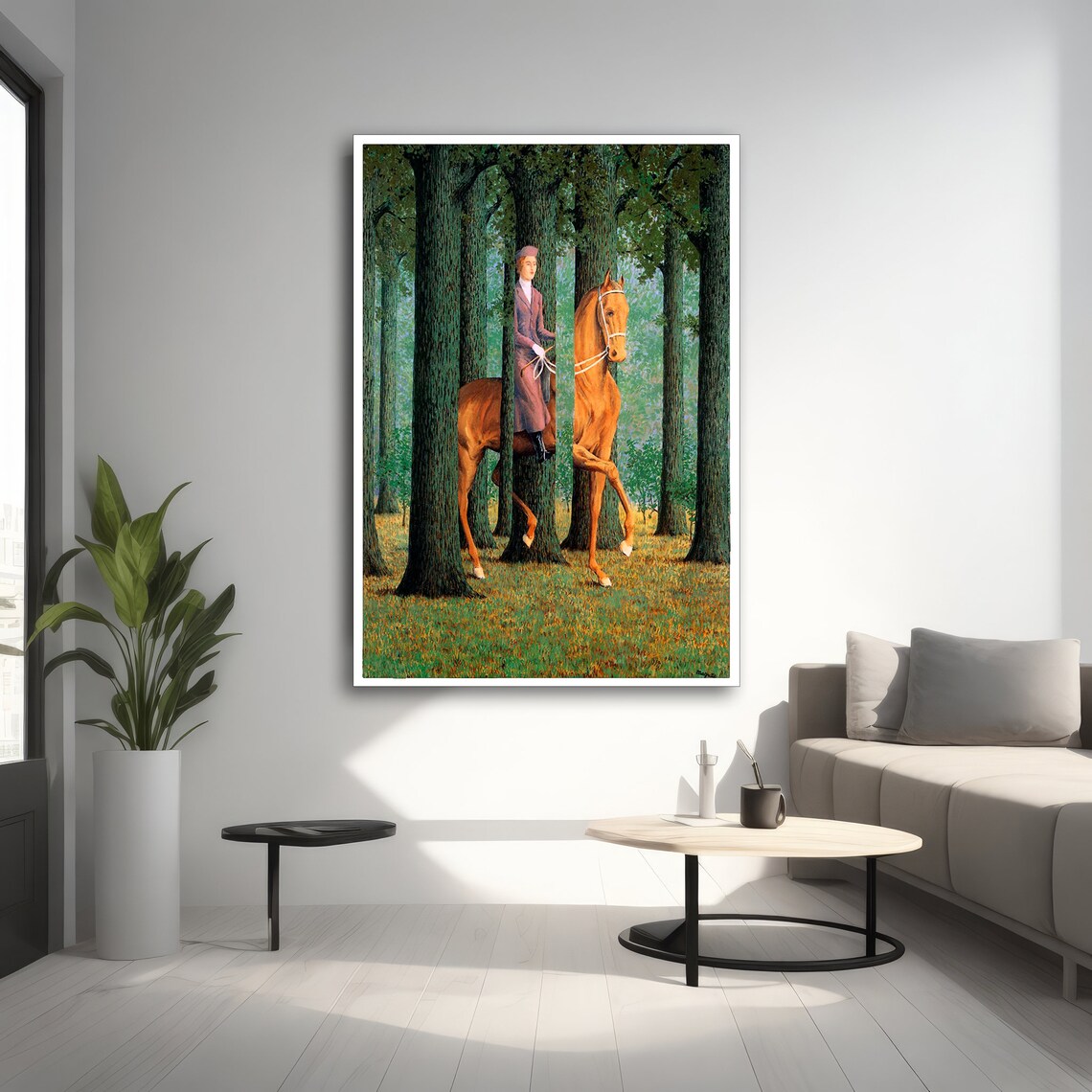 Magritte Inspired Horse And Rider In Forest Art Print - Image 2