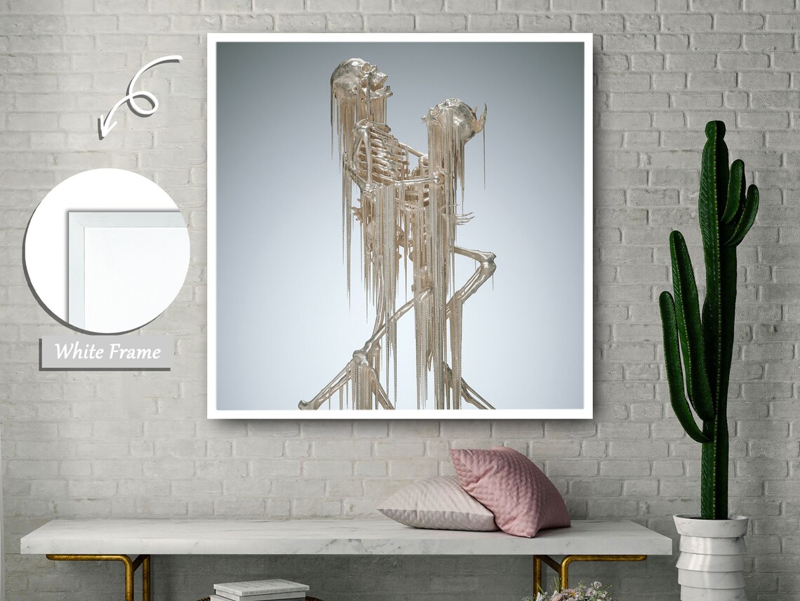 Embracing Skeleton Couple, Celestial Love Art Print - Image 3