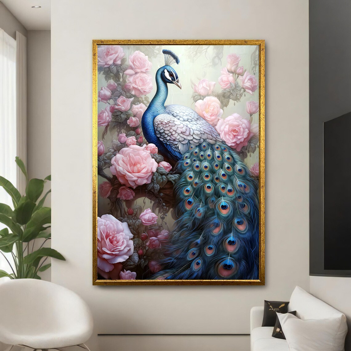 Elegant Peacock With Roses, Luxury Animal Art - Image 5