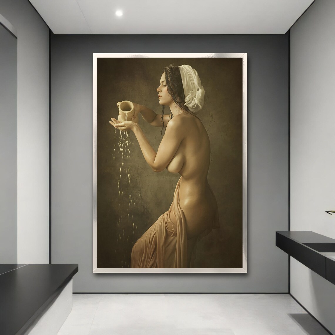 Nude Woman Pouring Water, Classic Art Gift - Image 3