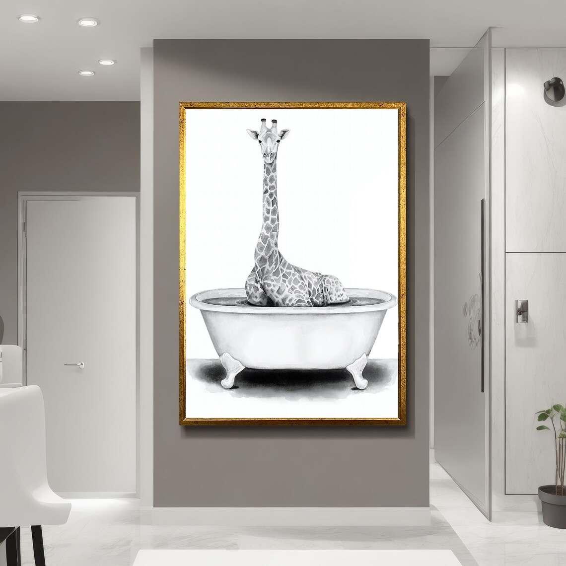 Whimsical Giraffe in Bathtub, Animal Lovers Gift - Image 5