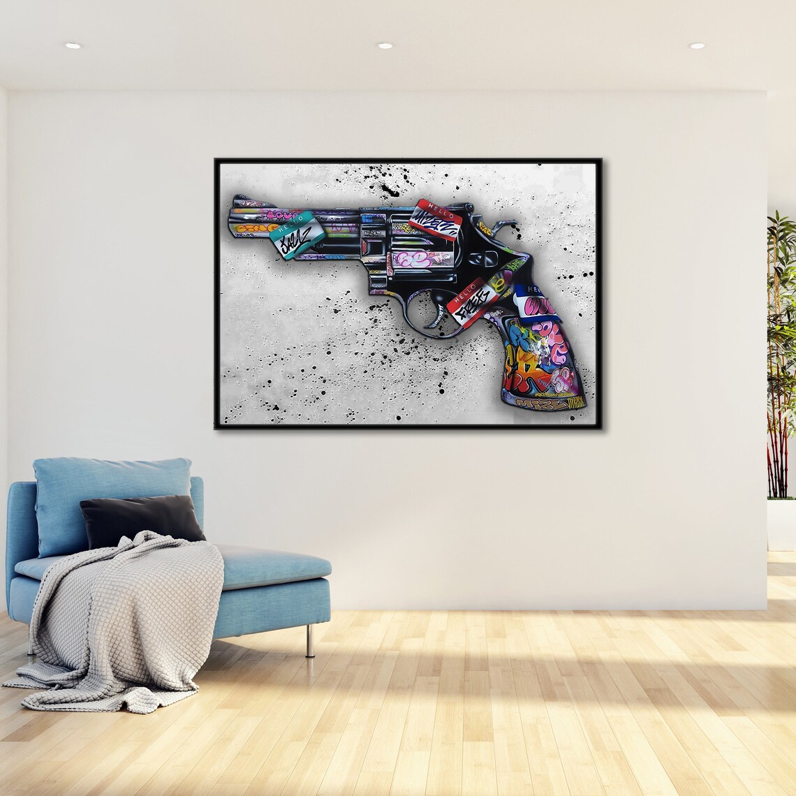 Graffiti Covered Revolver, Edgy Urban Decor - Image 4