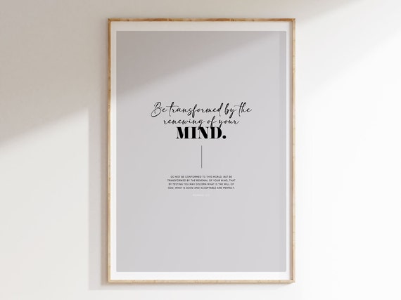 Be Transformed By The Renewing Of Your Mind Romans 122 Bible Verse Wall Art Modern Scripture Poster Bold Typography Minimal Home Decor