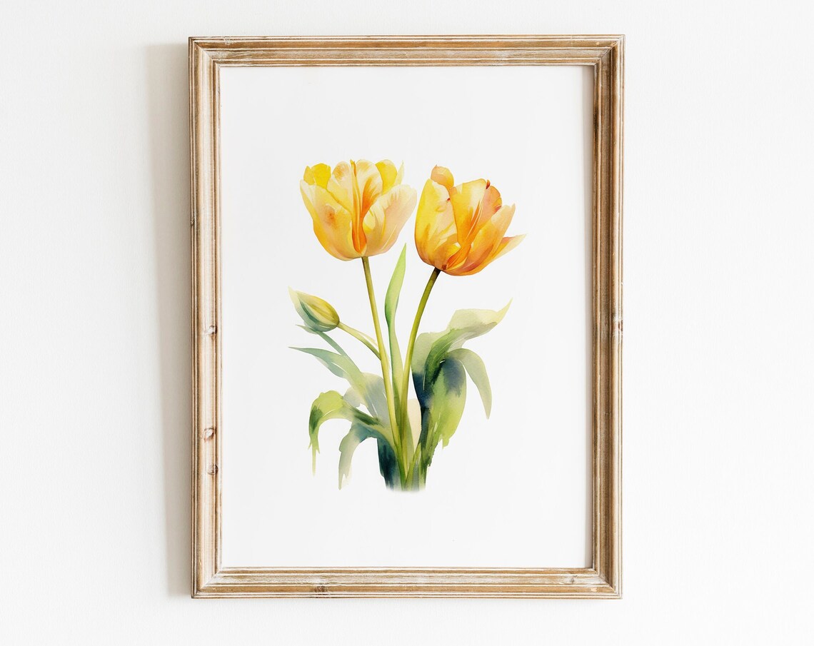 Yellow Tulip Watercolor Flower Minimalist Botanical Spring Poster