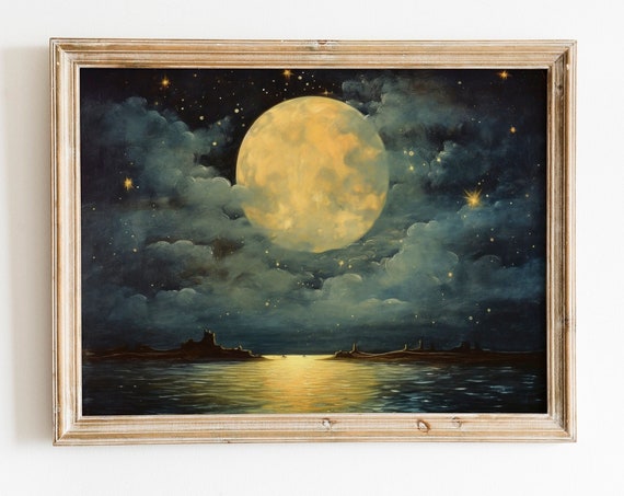 Moonscape Wall Art Print Occult Art Celestial Art Pagan Art Dark Art Witchy Gifts Macabre Decor