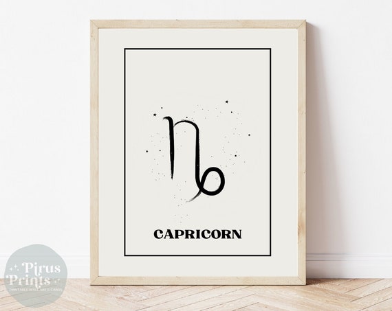Capricorn Zodiac Print Astrology Wall Art Minimal Black White Zodiac Print Gift For Capricorn Instant