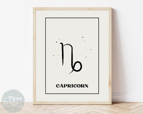 Capricorn Zodiac Sign Minimal Black White Starry Wall Art Gift