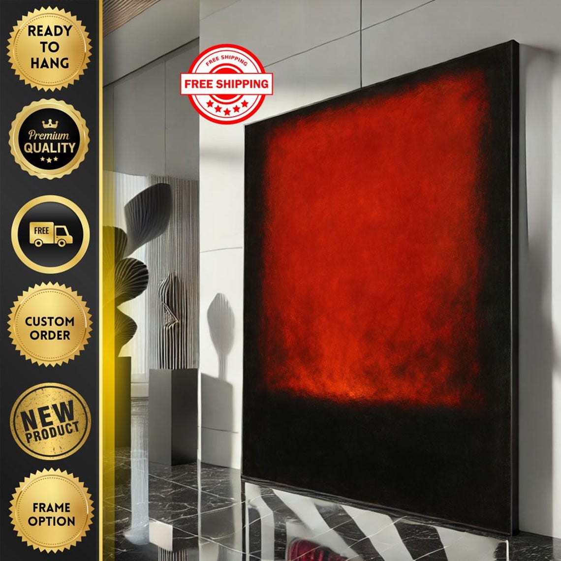 Red Center Black Edge Abstract Color Field Bold Modern Art Poster