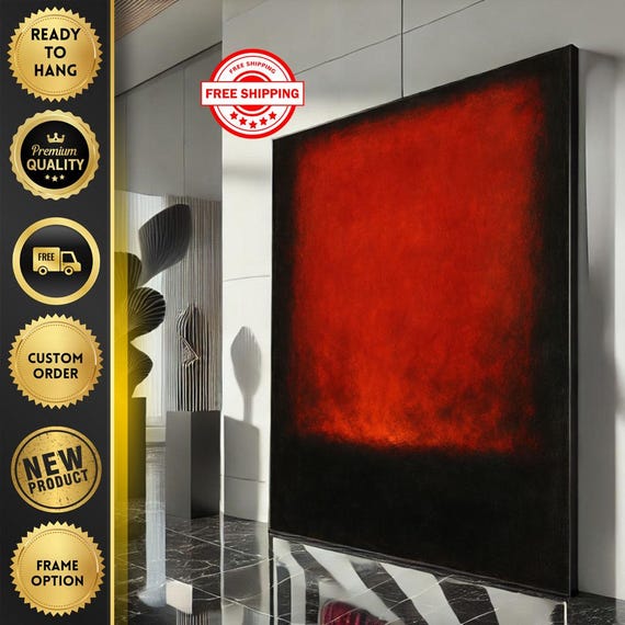 Mark Rothko Inspired Red Canvas Bold Color Field Painting For Modern Living Room Decor Ready To Hang