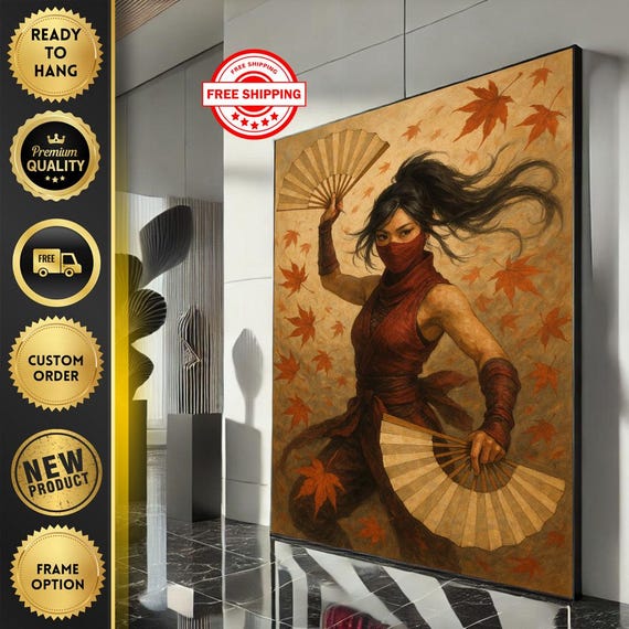 Dynamic Samurai Woman Canvas Wall Art Print Rustic Living Room Decor Ready To Hang Statement Piece