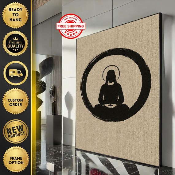 Zen Enso Circle With Meditating Silhouette Minimalist Beige Poster