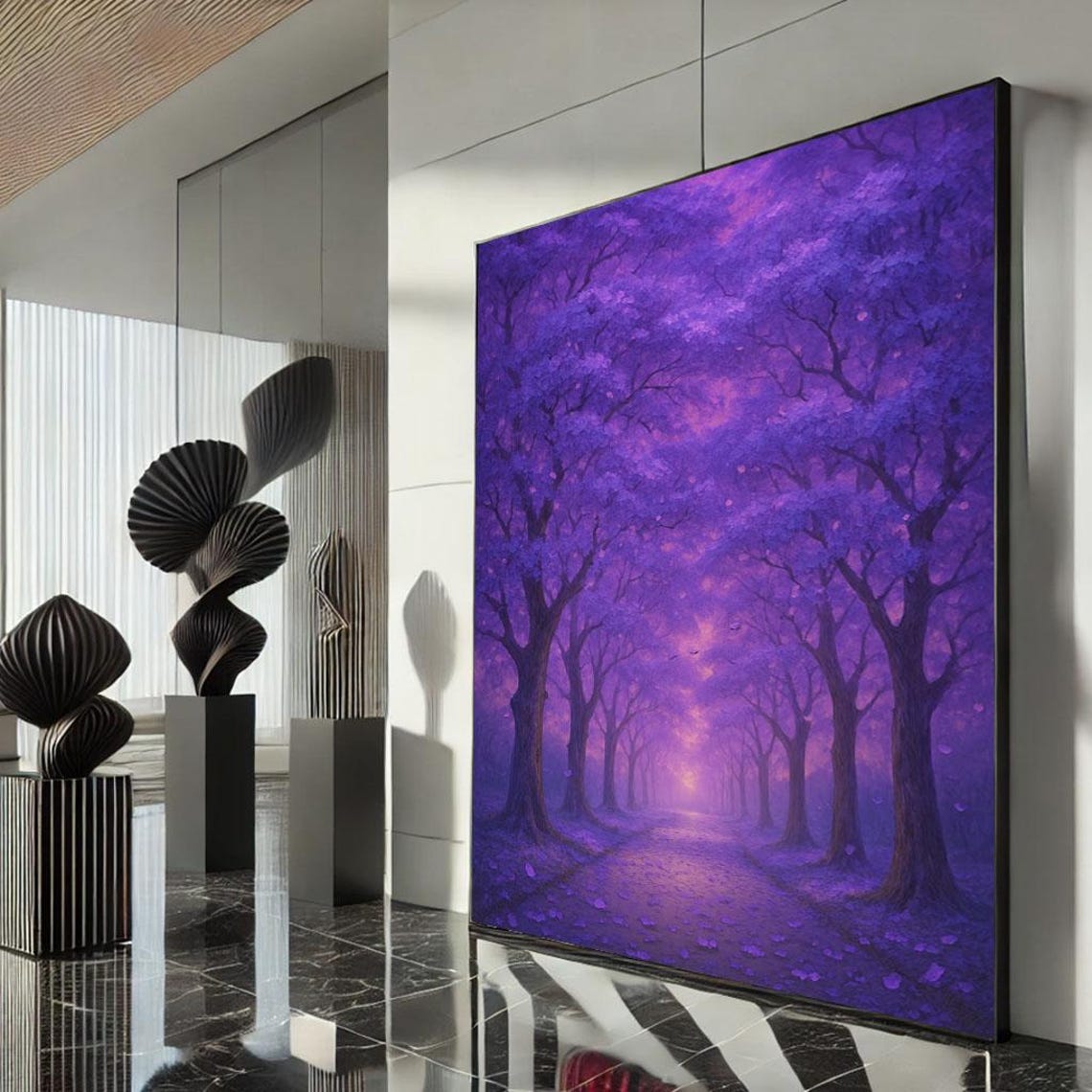 Mystical Purple Forest Path Canvas Wall Art Print Abstract Living Room Decor Statement Piece
