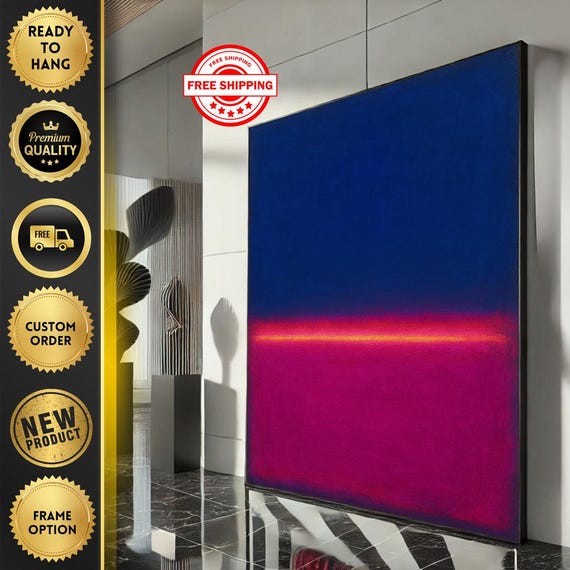 Mark Rothko Inspired Blue And Pink Canvas Bold Color Field Painting For Modern Living Room Decor Ready To Hang