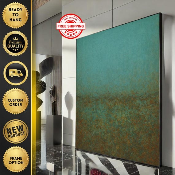Mark Rothko Inspired Blue And Brown Canvas Bold Color Field Painting For Modern Living Room Decor Ready To Hang