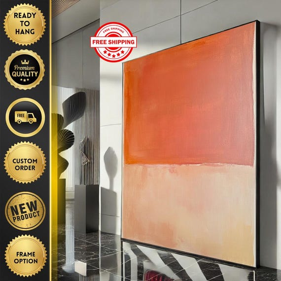 Mark Rothko Inspired Orange And Peach Canvas Bold Color Field Painting For Modern Living Room Decor Ready To Hang