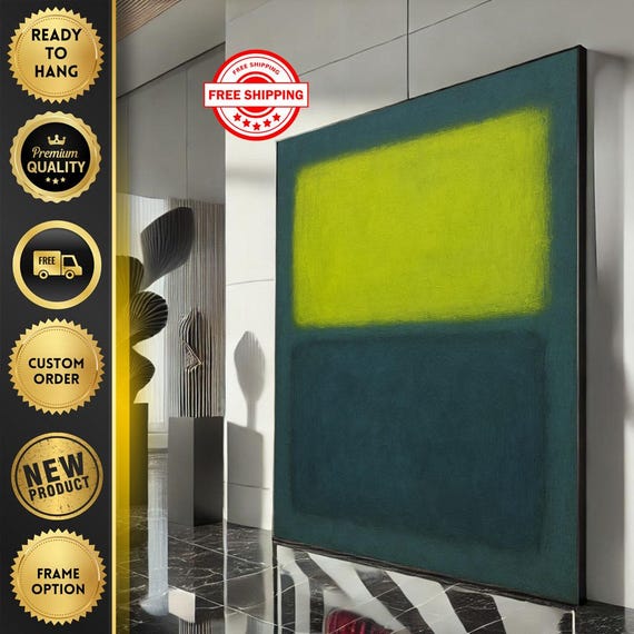 Mark Rothko Inspired Yellow And Blue Canvas Bold Color Field Painting Reproduction Living Room Decor Ready To Hang