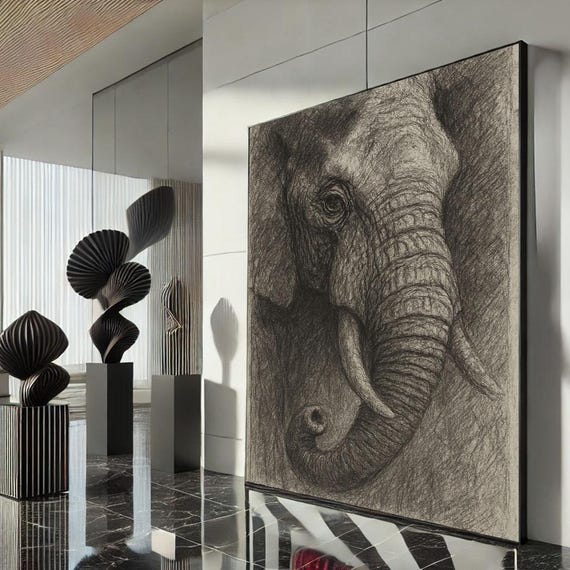 Majestic Elephant Sketch Canvas Wall Art Print Minimalist Living Room Decor Statement Piece
