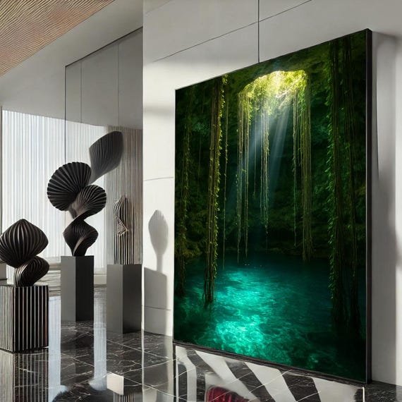 Mystical Forest Light Canvas Wall Art Print Lush Green Living Room Decor Ready To Hang Statement Piece