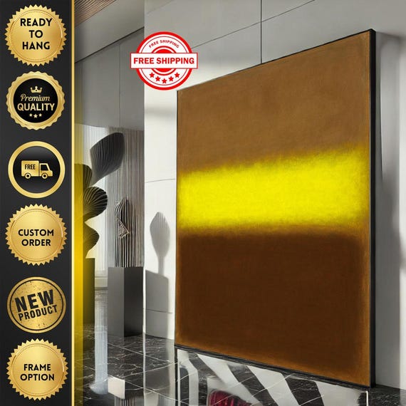 Mark Rothko Inspired Yellow And Brown Canvas Bold Color Field Painting For Modern Living Room Decor Ready To Hang
