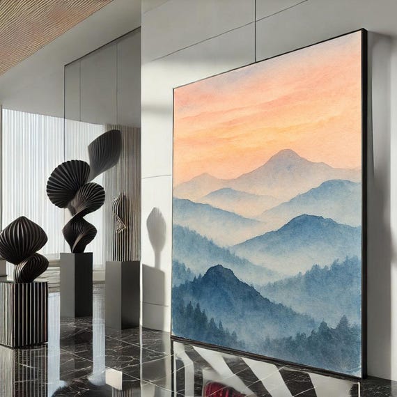 Serene Mountain Landscape Canvas Wall Art Print Pastel Tones Living Room Decor Ready To Hang