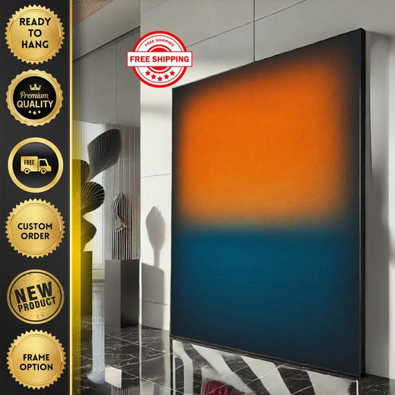 Mark Rothko Inspired Orange And Blue Canvas Bold Color Field Painting For Modern Living Room Decor Ready To Hang