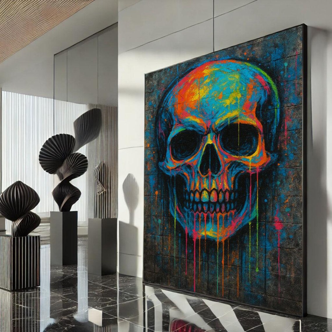 Vivid Neon Skull Street Art Colorful Graffiti Splash Skull Poster
