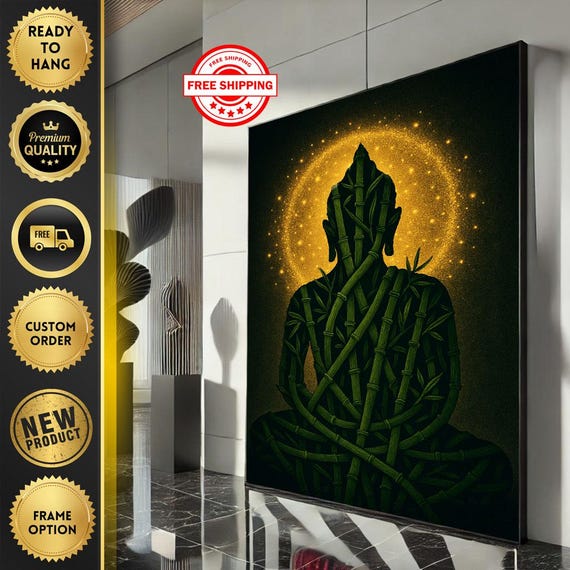 Radiant Buddha Silhouette Canvas Wall Art Print Zen Meditation Living Room Decor Ready To Hang