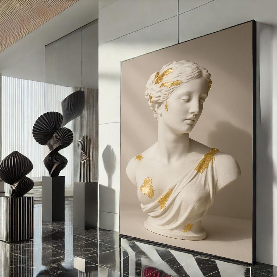 Classical Marble Bust Woman Gold Leaf Elegant Sculpture Poster