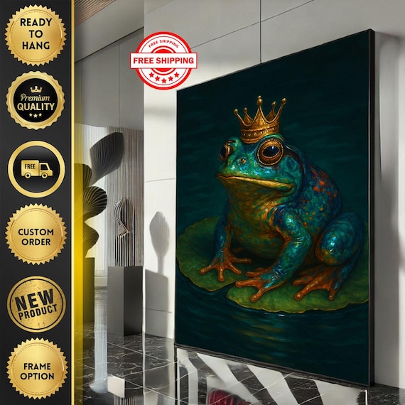 Enchanting Crowned Frog King on Lily Pad Jewel Tone Art Poster