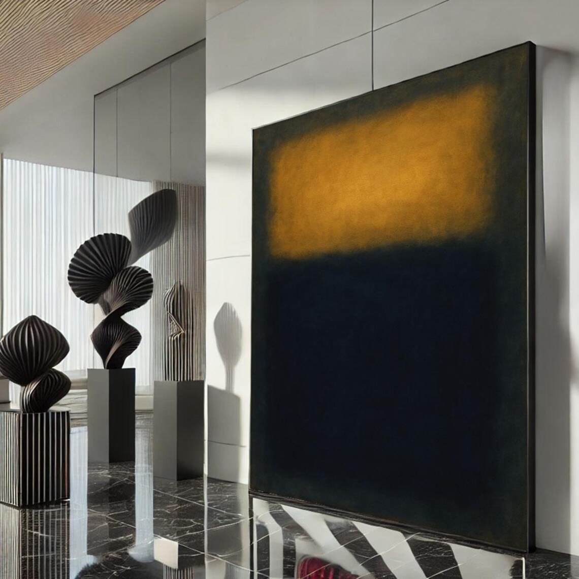 Bold Golden Yellow Dark Blue Color Field Rothko Style Art Poster