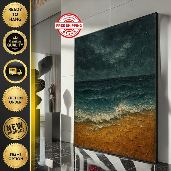 Tranquil Ocean Waves Textured Impasto Coastal Artwork Poster