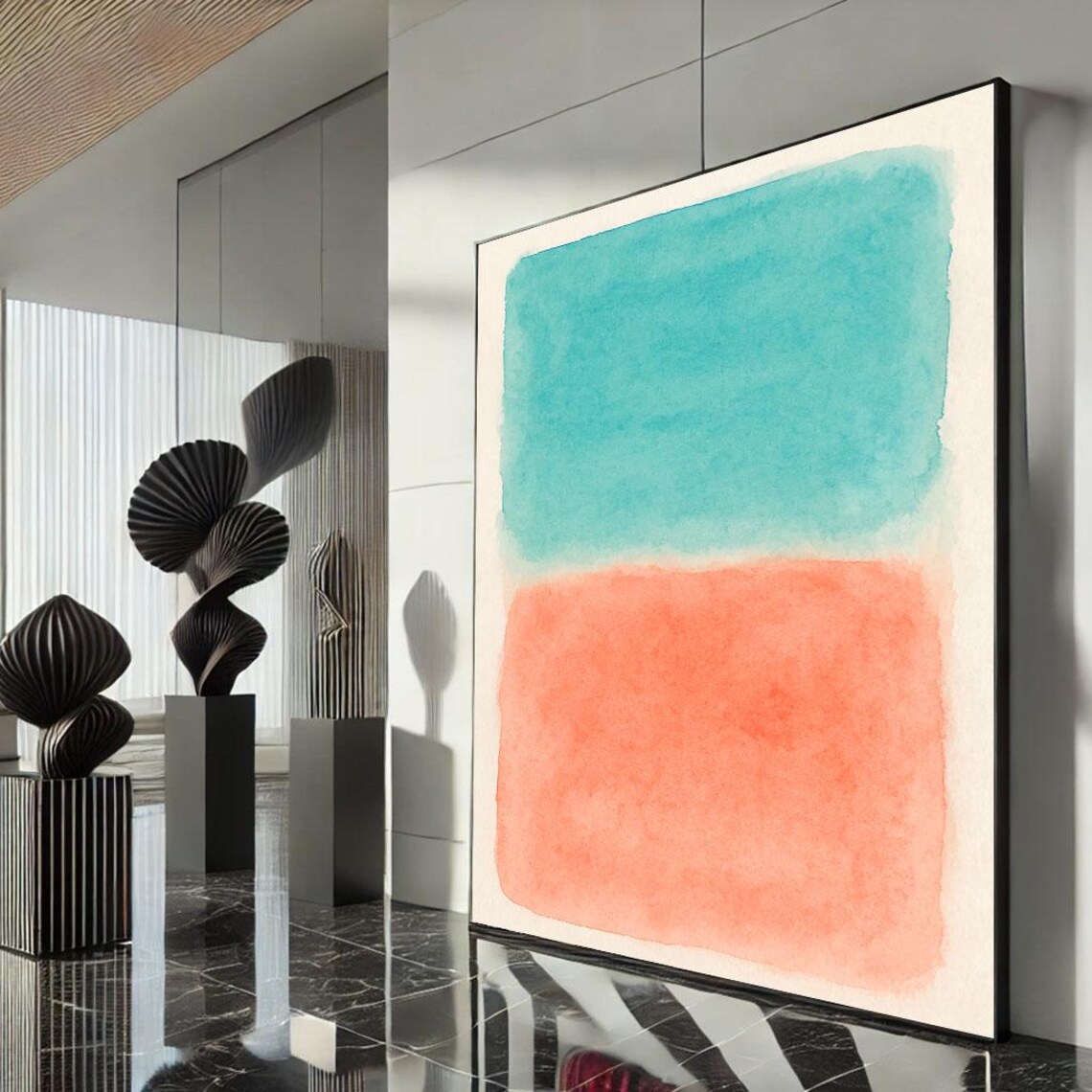 Rothko Style Teal Coral Color Field Abstract Modern Art Poster