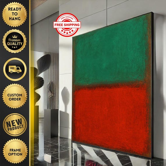 Mark Rothko Inspired Red And Teal Canvas Bold Color Field Painting Reproduction For Modern Living Room Decor Ready To Hang