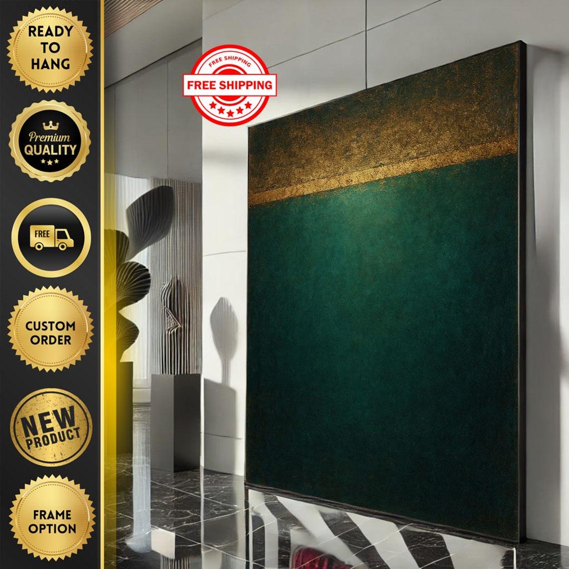 Mark Rothko Inspired Emerald Green and Gold Abstract Art Poster