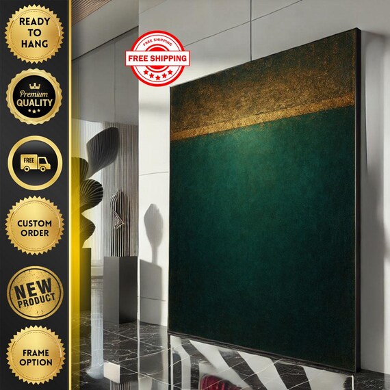 Mark Rothko Inspired Emerald Green and Gold Abstract Art Poster