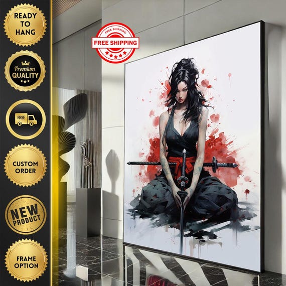 Dark Samurai Woman Canvas Wall Art Print Bold Modern Living Room Decor Ready To Hang