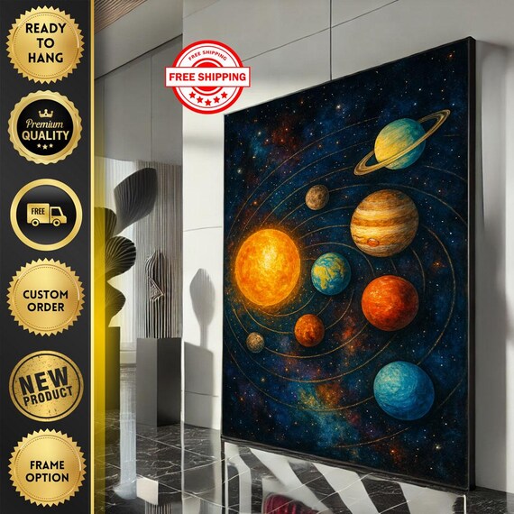 Vibrant Solar System Planets Orbiting the Sun Cosmic Art Poster