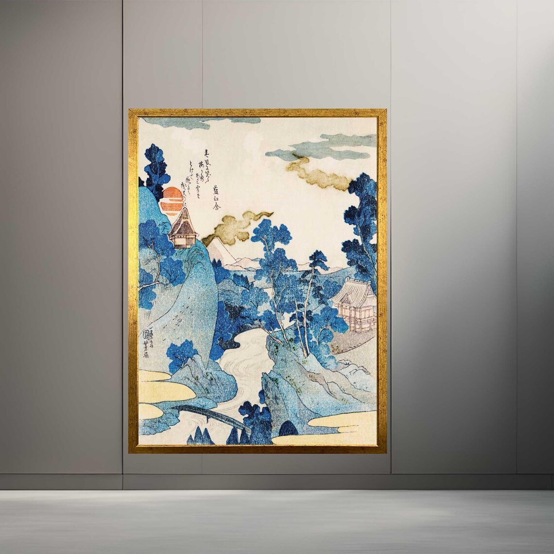 Evening View of Mount Fuji Japanese Ukiyo-e Woodblock Style Poster