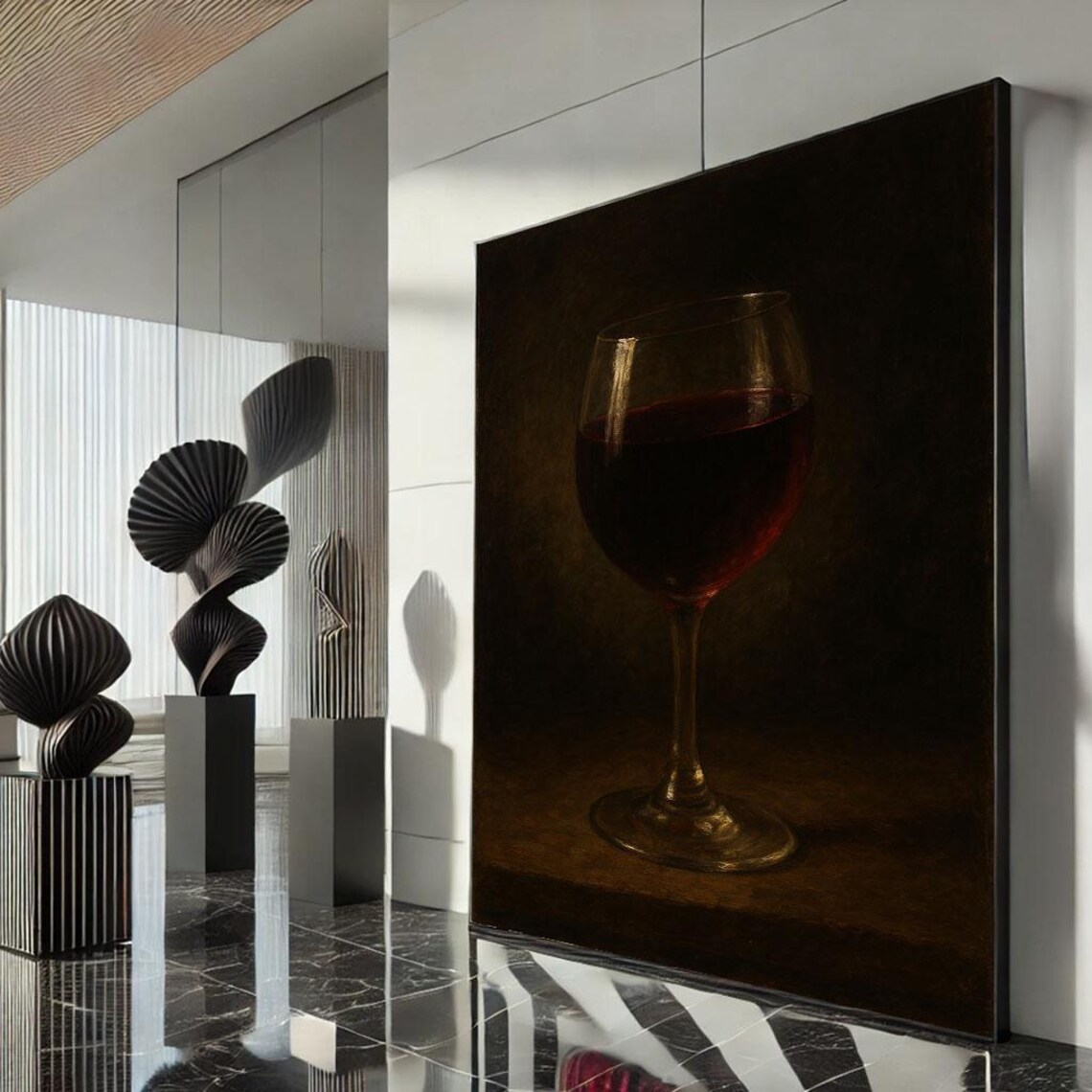 Red Wine Glass Moody Oil Painting Dark Elegant Still Life Poster