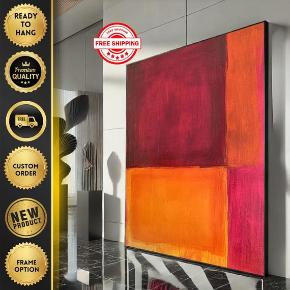Mark Rothko Red And Orange Canvas Bold Color Field Painting Reproduction For Modern Living Room Decor Ready To Hang