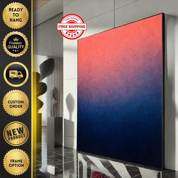 Rothko Style Red And Blue Canvas Wall Art Print Bold Abstract Living Room Decor Ready To Hang