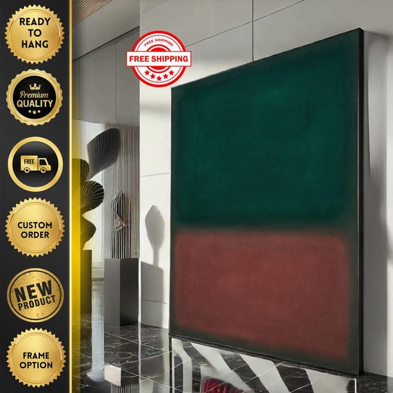 Mark Rothko Inspired Green And Red Canvas Bold Color Field Painting For Modern Living Room Decor Ready To Hang