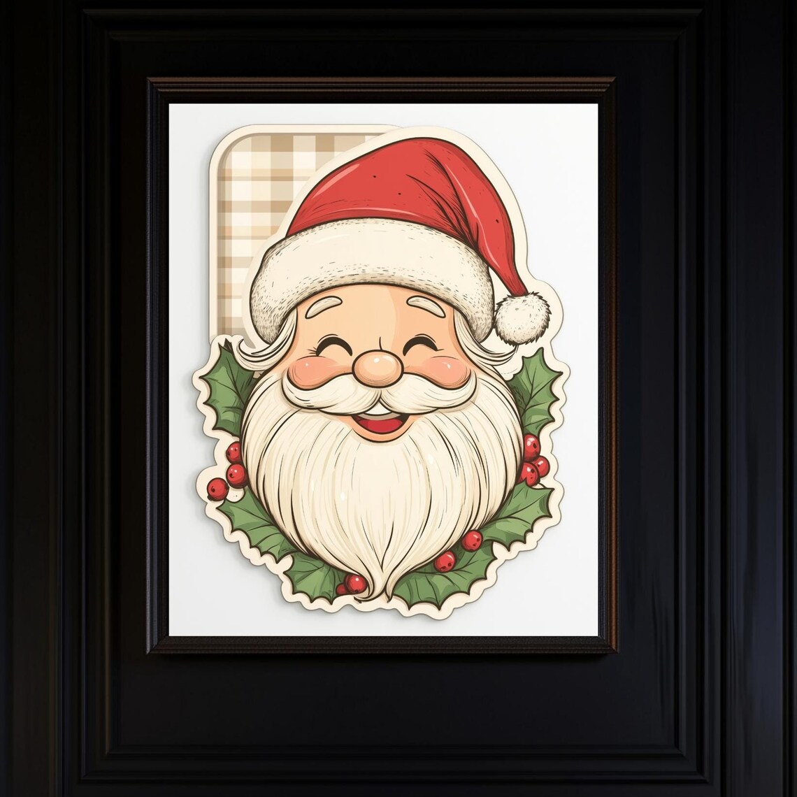 Vintage Jolly Santa Claus Retro Christmas Illustration Face Poster