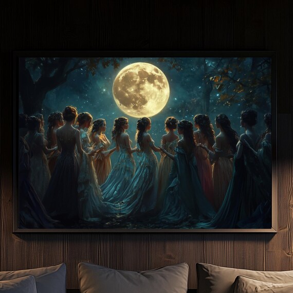 Enchanted Moonlit Dance Of Women Circle Under Full Moon Poster