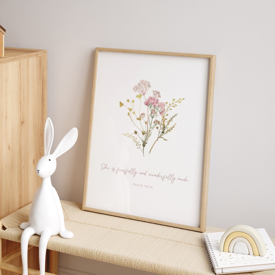 Fearfully Wonderfully Made Pink Wildflower Psalm 139 Girl Print